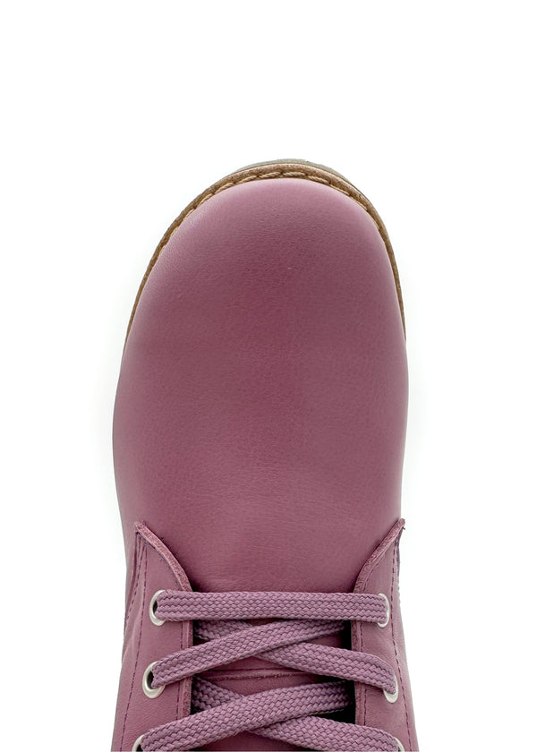 Ankelstövlar med varm foder - plommonfärgad violett läder, klackad sula
