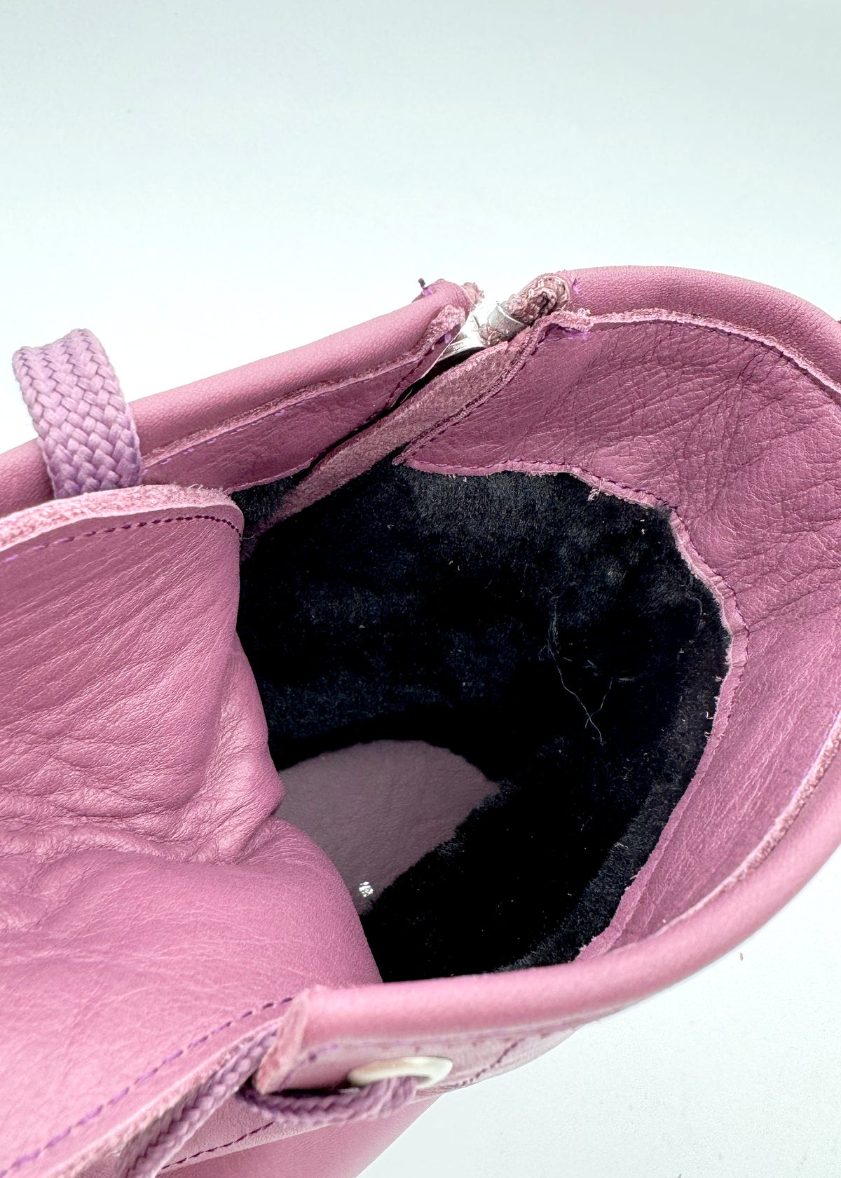 Ankelstövlar med varm foder - plommonfärgad lila läder, blocksula