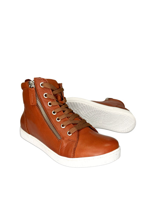 Varrelliset tennarit - ruskea nahka, vetoketjut molemmilla sivuilla, leveä lesti