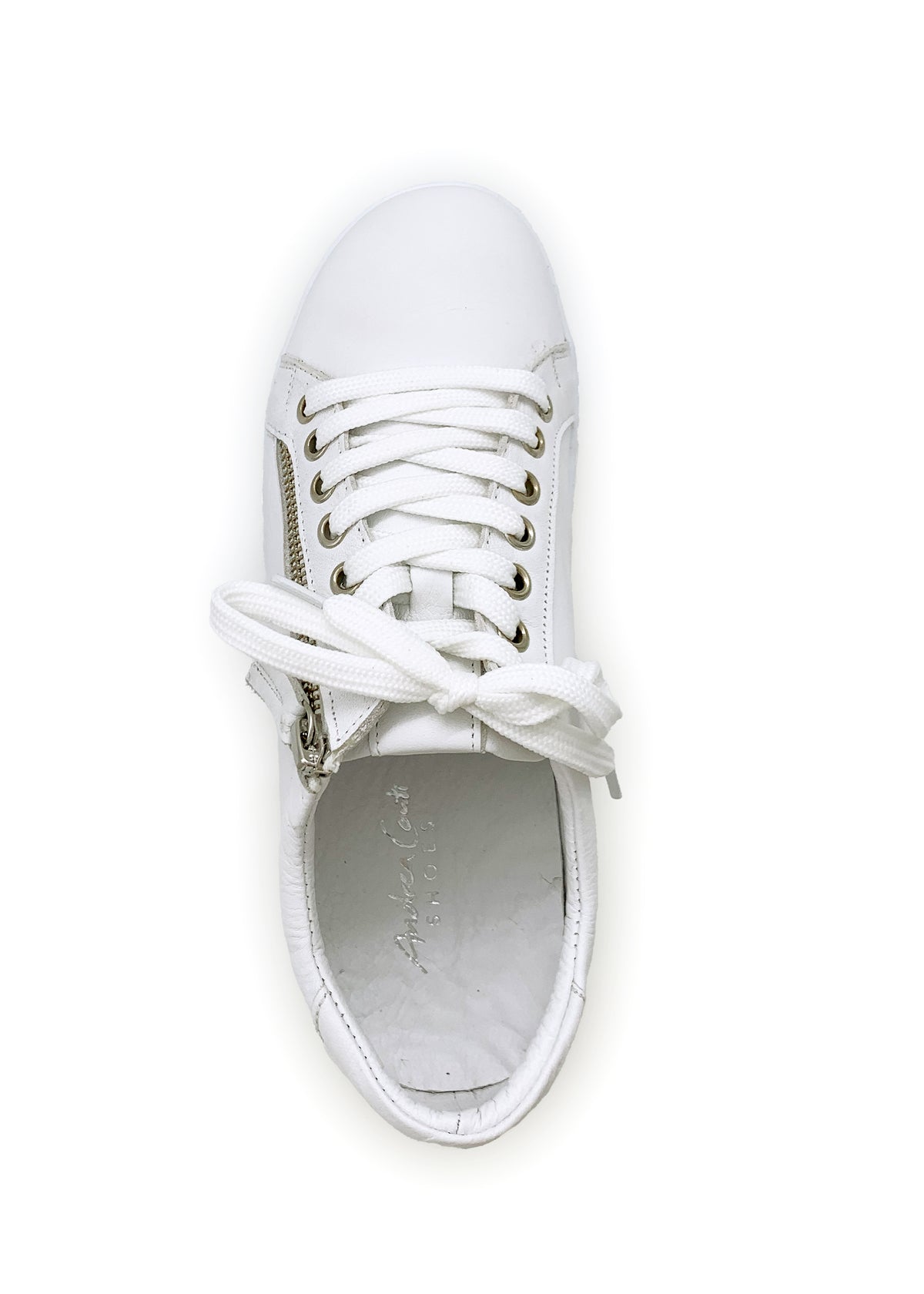 Låga sneakers - vitt läder, dragkedja i sidan, bred läst