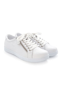 Low-top sneakers - white leather, zipper on the side, wide last