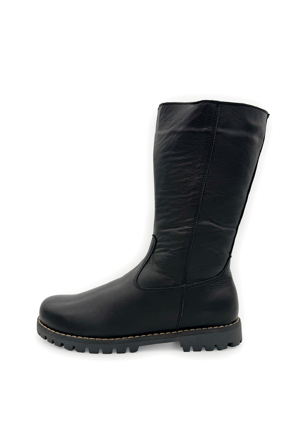 Boots - black soft leather, combat sole