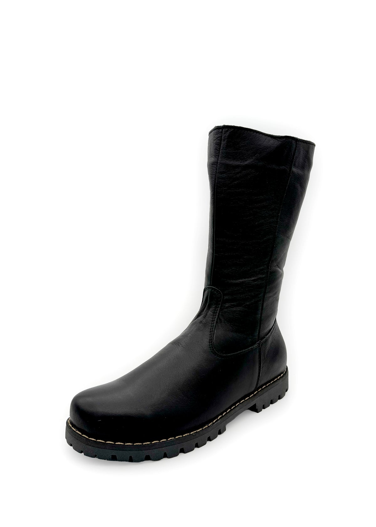 Boots - black soft leather, combat sole