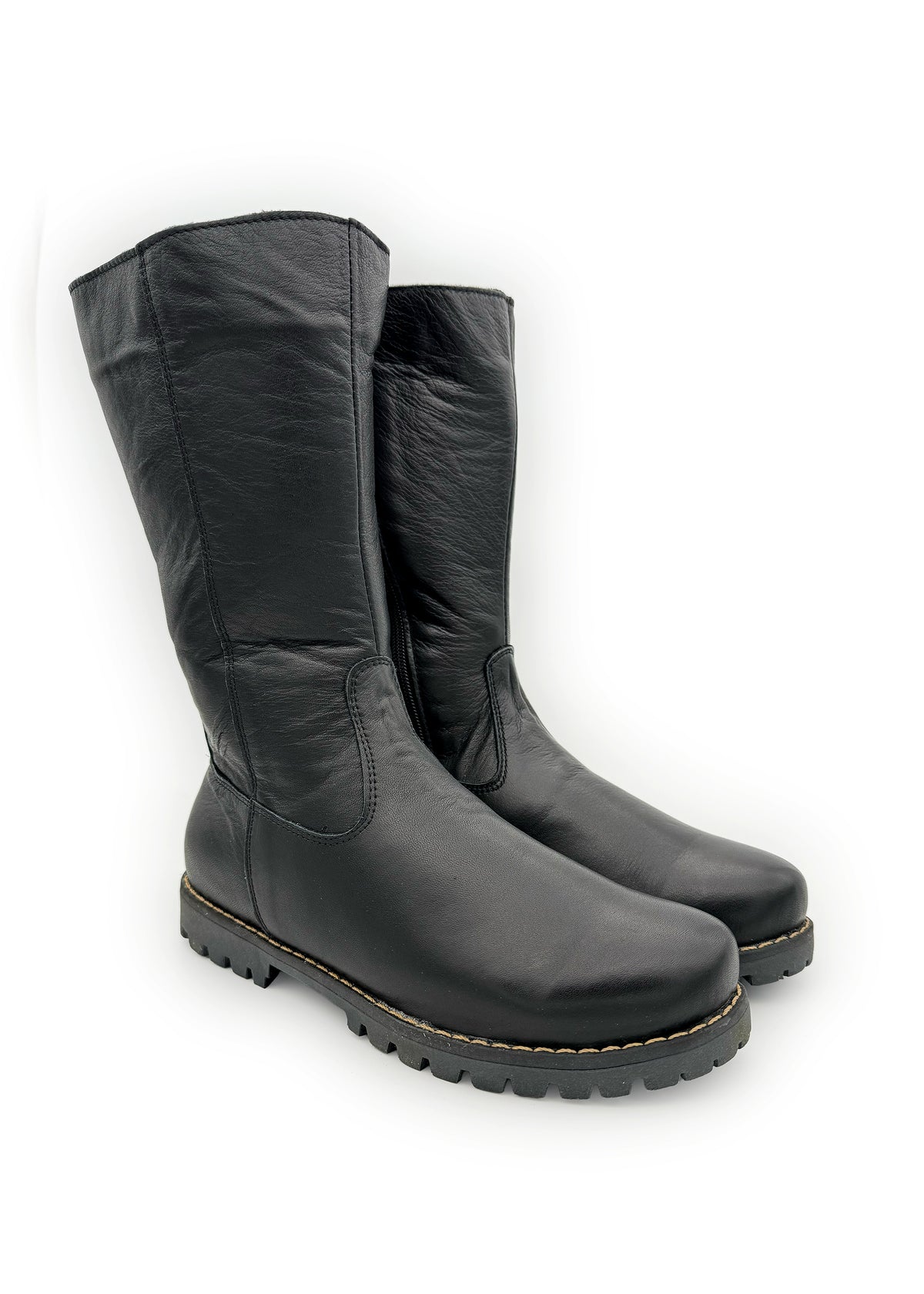 Boots - black soft leather, combat sole