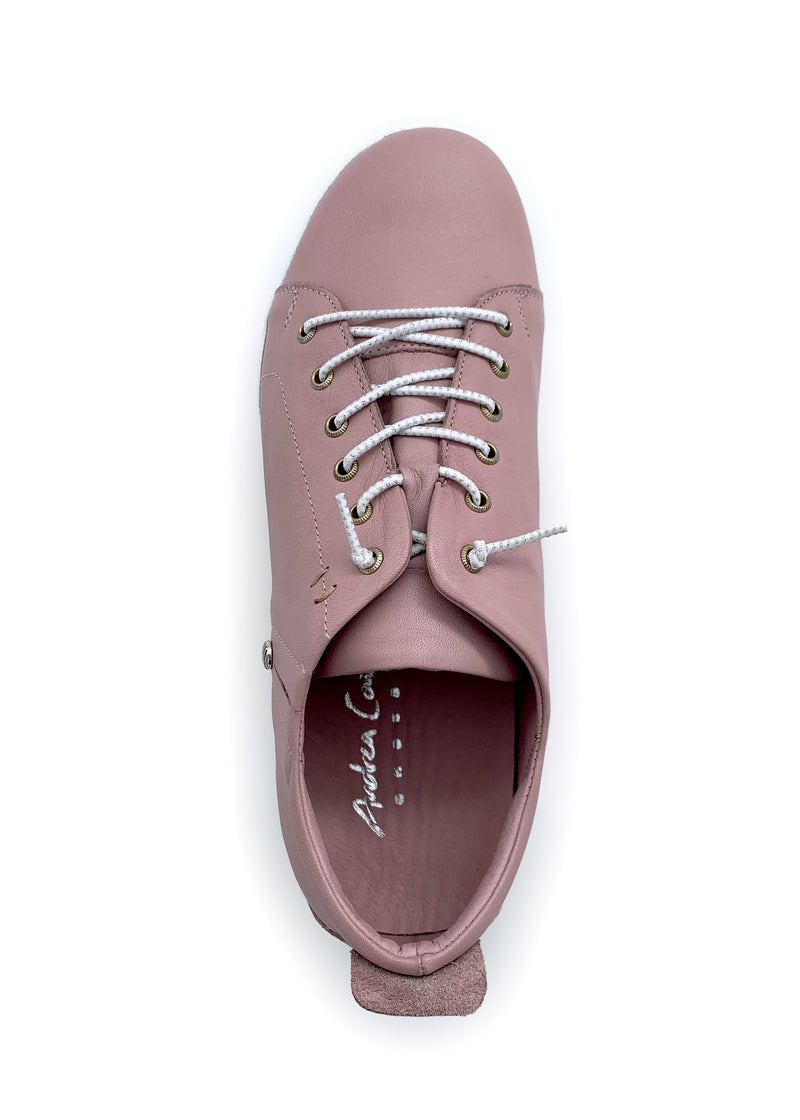 Låga sneakers - rosa läder, elastiska remmar