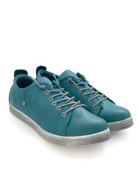 Low-top sneakers with elastic bands - topaz green leather