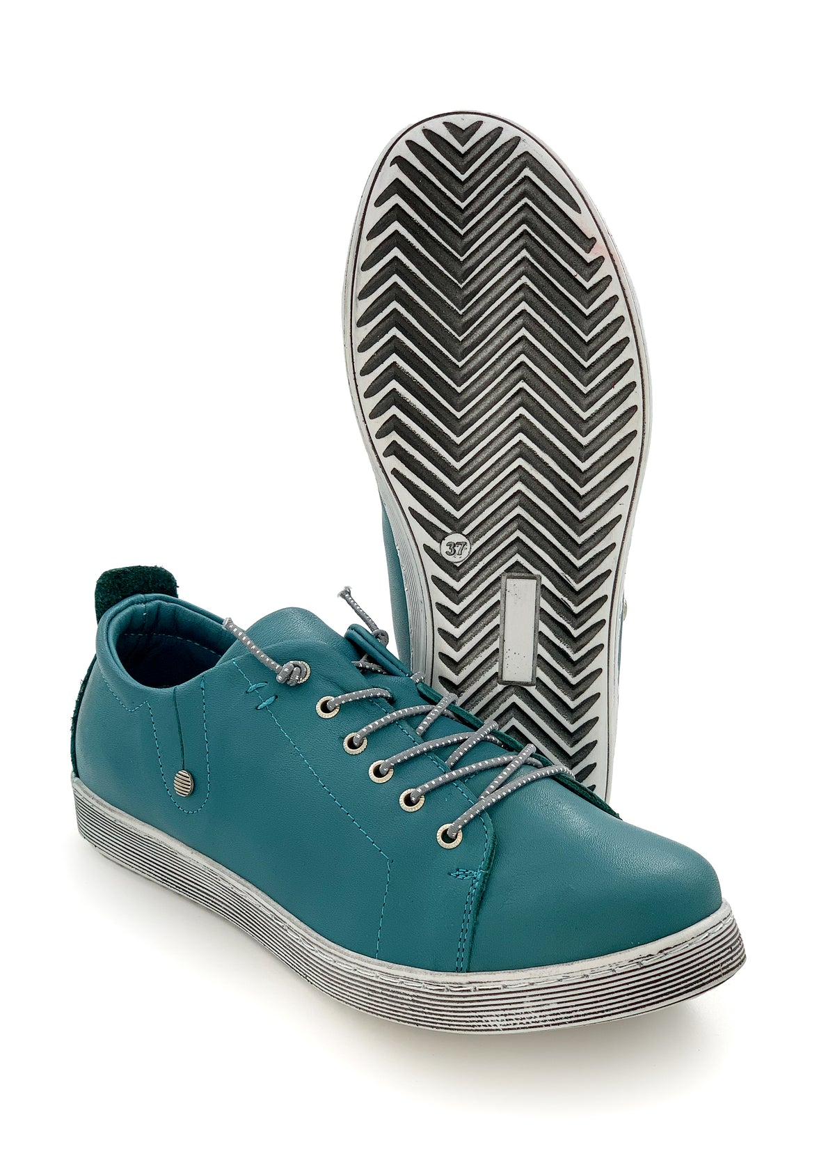 Low-top sneakers with elastic bands - topaz green leather
