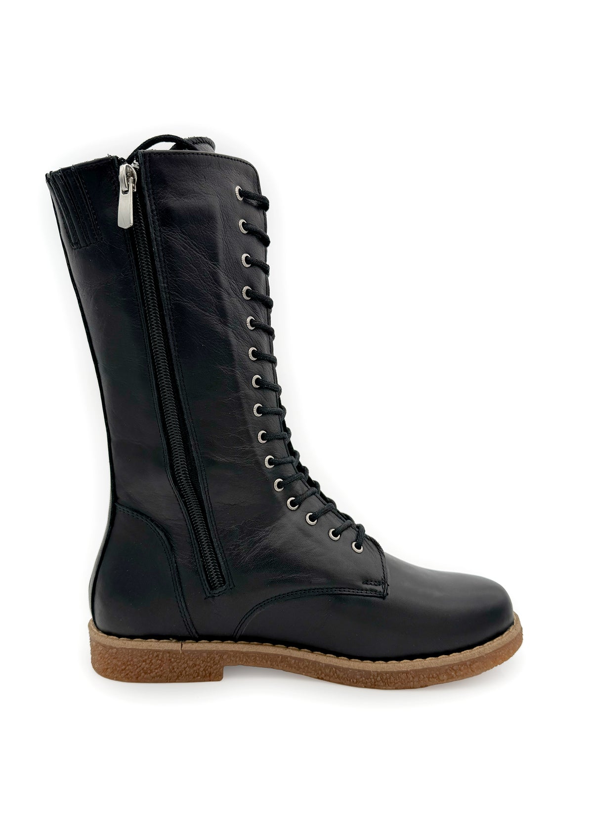 Pitkävartiset maiharit - musta nahka, matala pohja