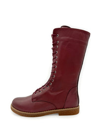 Long shaft combat boots - burgundy leather, low sole