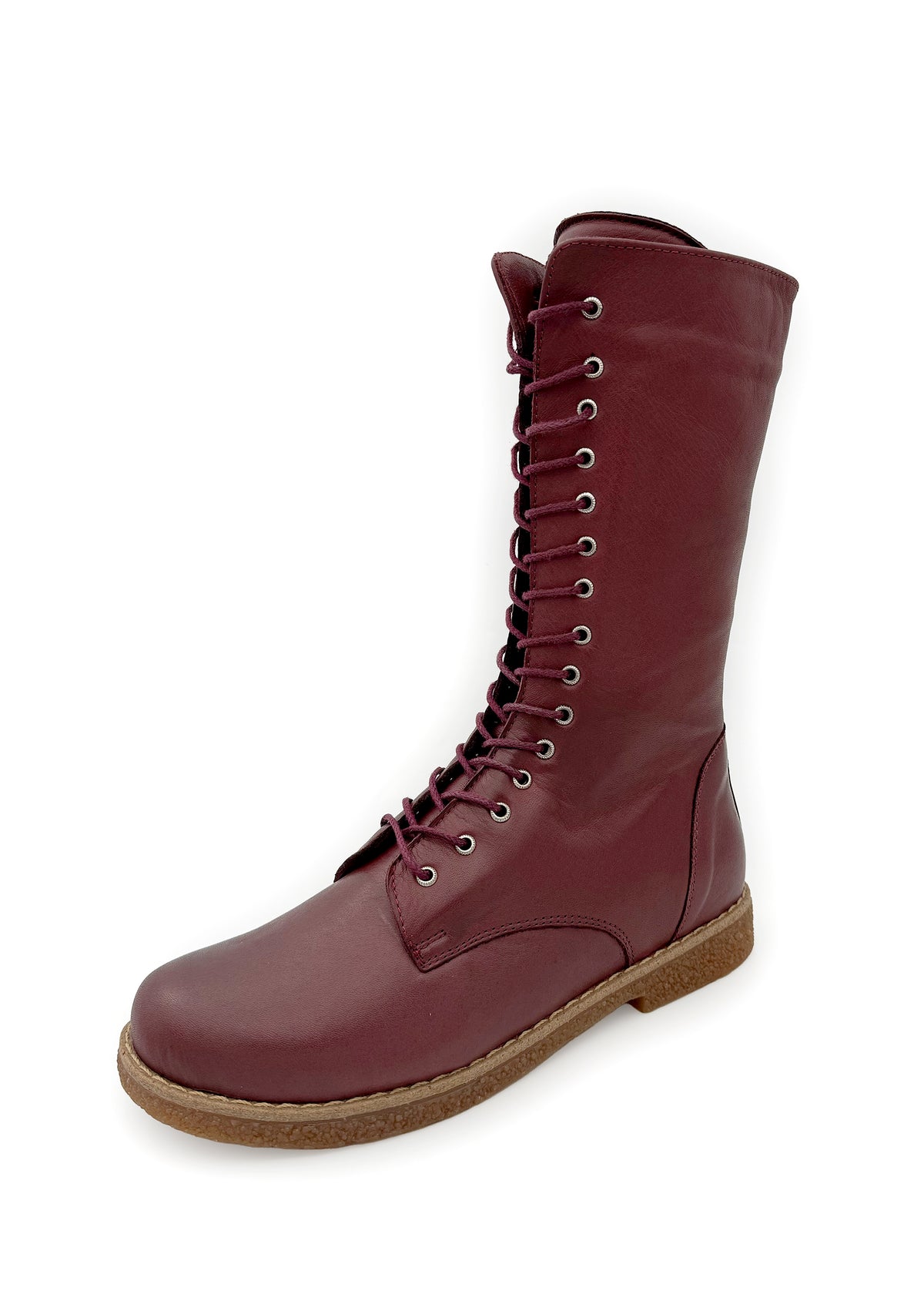 Long shaft combat boots - burgundy leather, low sole