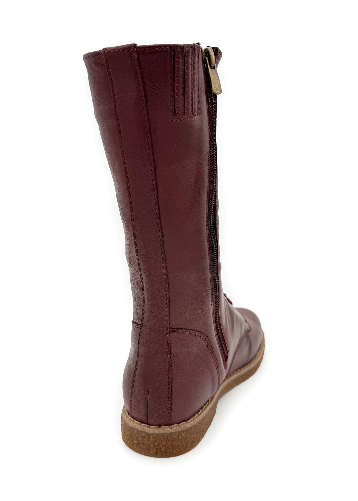 Long shaft combat boots - burgundy leather, low sole