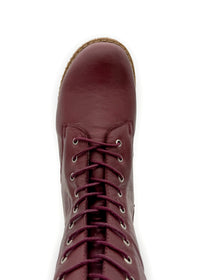 Long shaft combat boots - burgundy leather, low sole