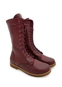 Long shaft combat boots - burgundy leather, low sole
