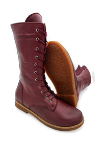 Long shaft combat boots - burgundy leather, low sole