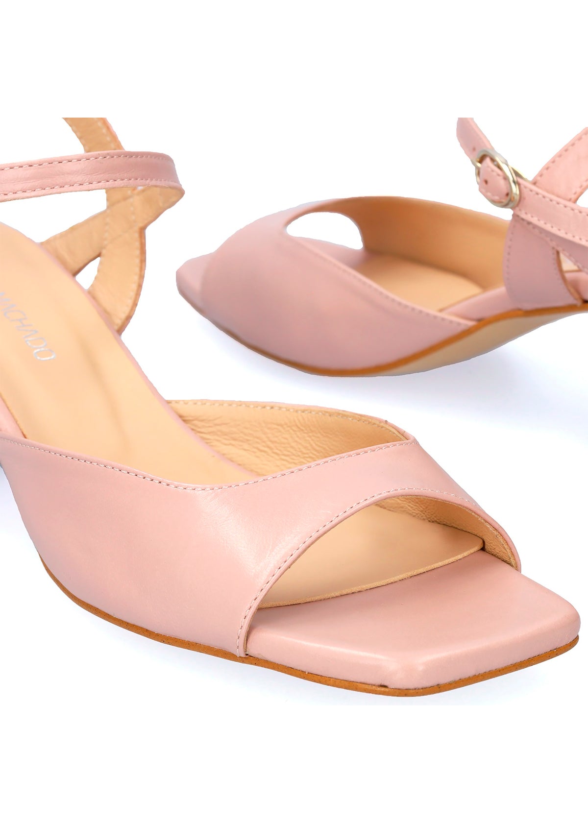 Sandaler med blockklack - Anais, puderfärgat läder