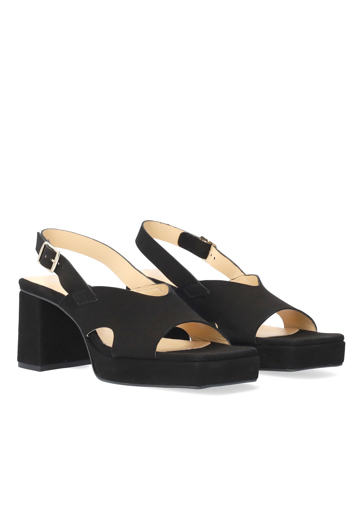 Sandaler med stilettklack och plattformssula - Rita, svart nubuckläder