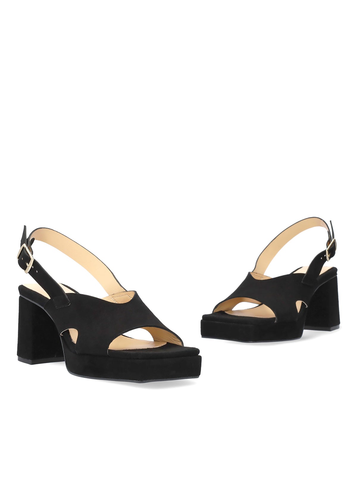 Sandaler med stilettklack och plattformssula - Rita, svart nubuckläder