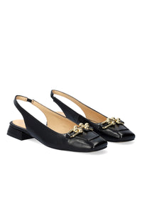 Slingback loafers - Victoria, svart läder, guldkant