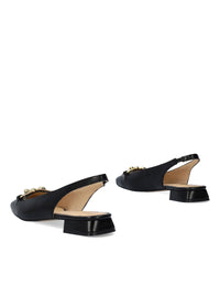 Slingback loafers - Victoria, black leather, gold trim