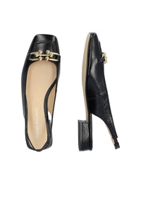Slingback loafers - Victoria, black leather, gold trim