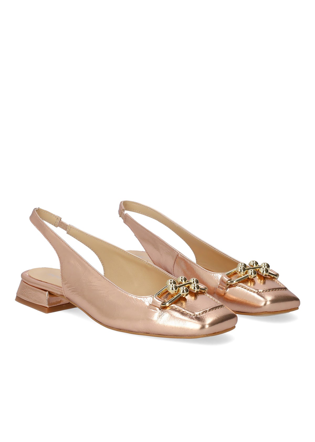 Slingback loafers - Victoria, rose gold tone leather, gold trim
