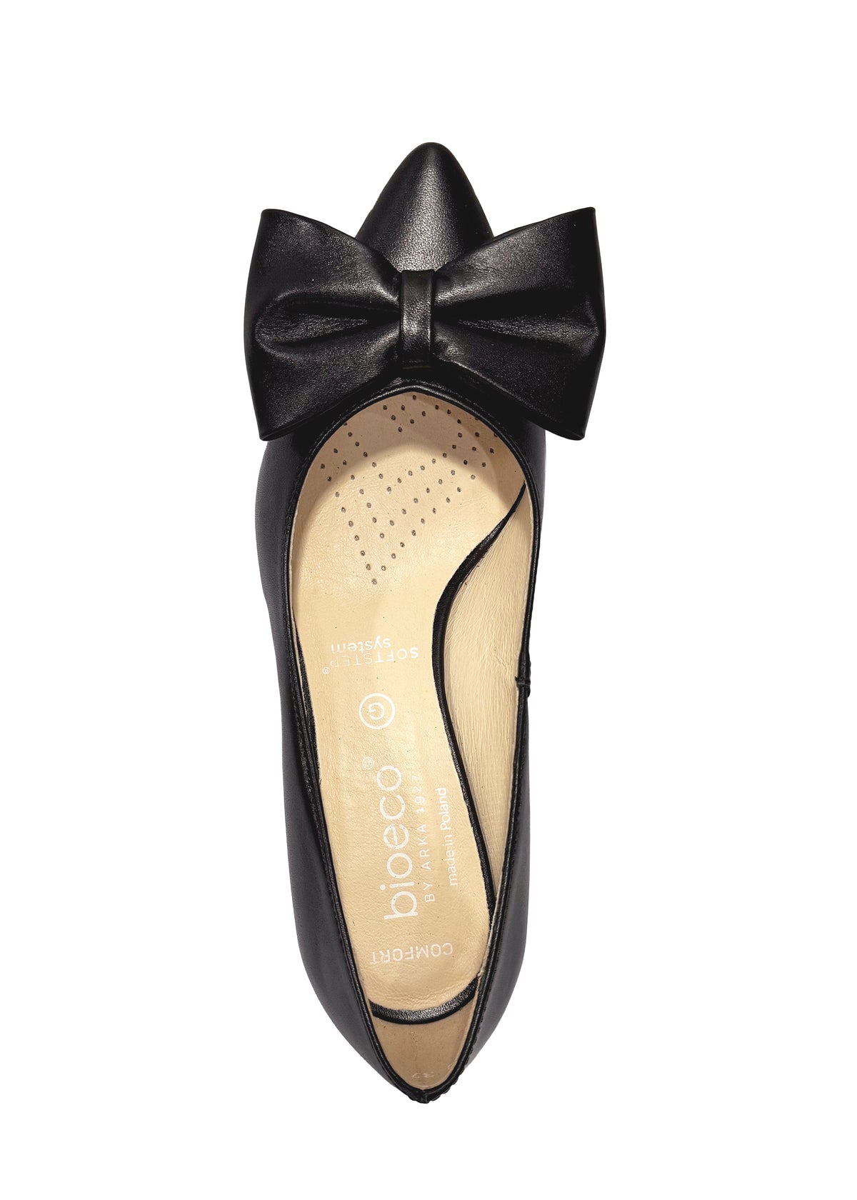 Korkokengät - musta nahka, piikkikorko, rusetti