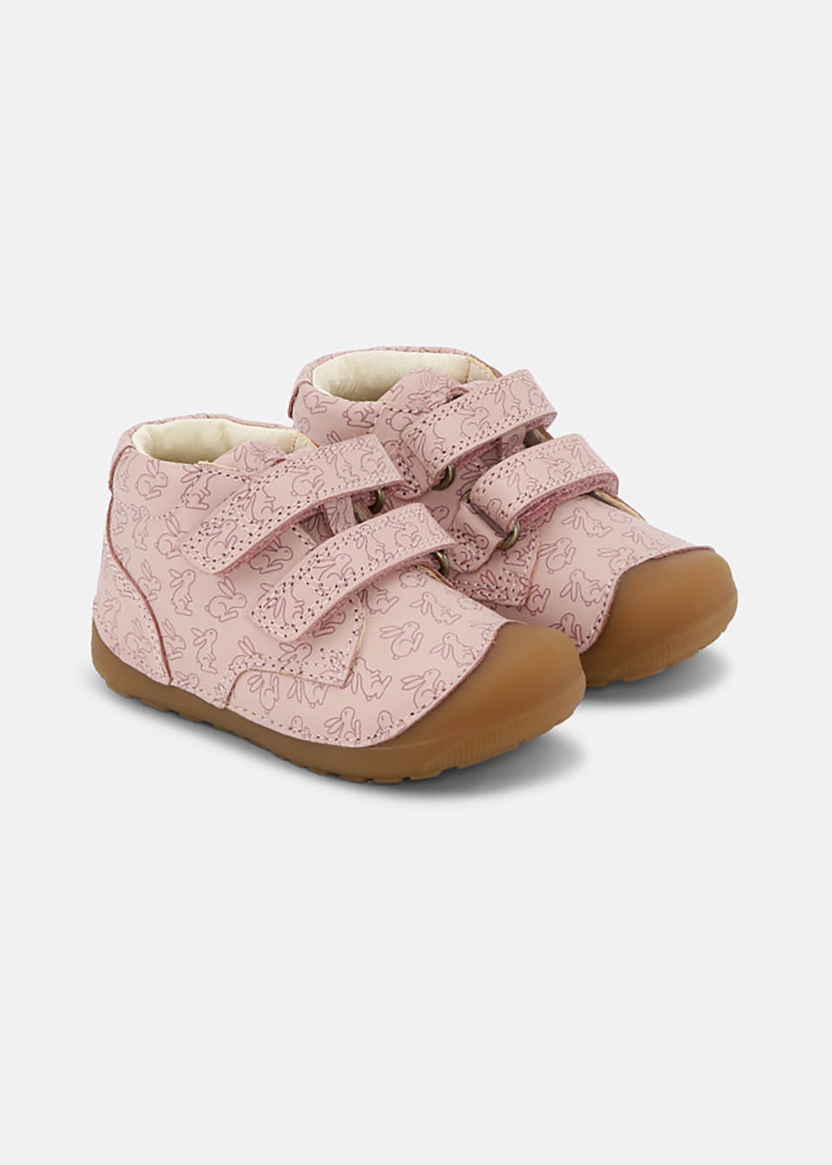 Children's first step shoes - Petit Strap, bunny pattern, pink, Bundgaard Zero Heel