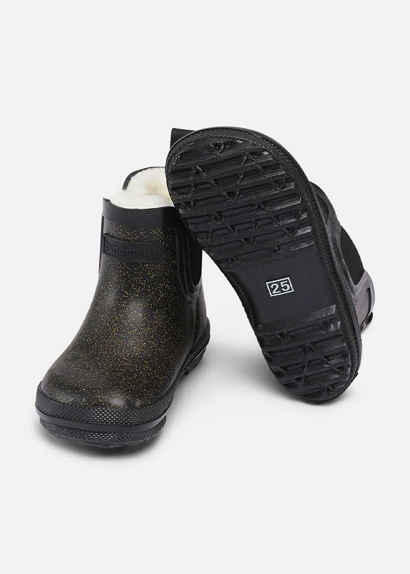 Rubber boots with a warm lining - Black glitter, short shaft, Charly Low Warm