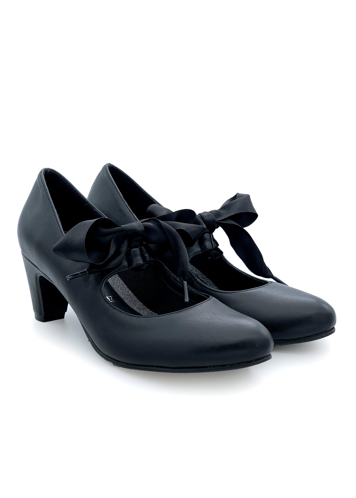Open toe with silk ribbon bow - black
