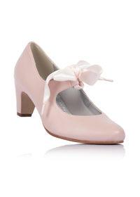 Open-toed shoes with silk ribbon bow - pink