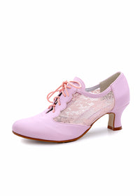 Party Walking shoes with a low heel - pink, lace sides