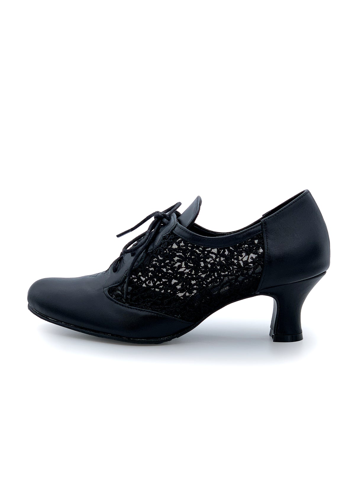 Party Walking shoes with a low heel - black leather, lace sides