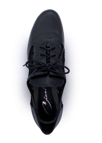 Party Walking shoes with a low heel - black leather, lace sides