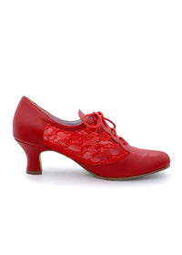 Party Walking skor med låg klack - rött läder, spetssidor