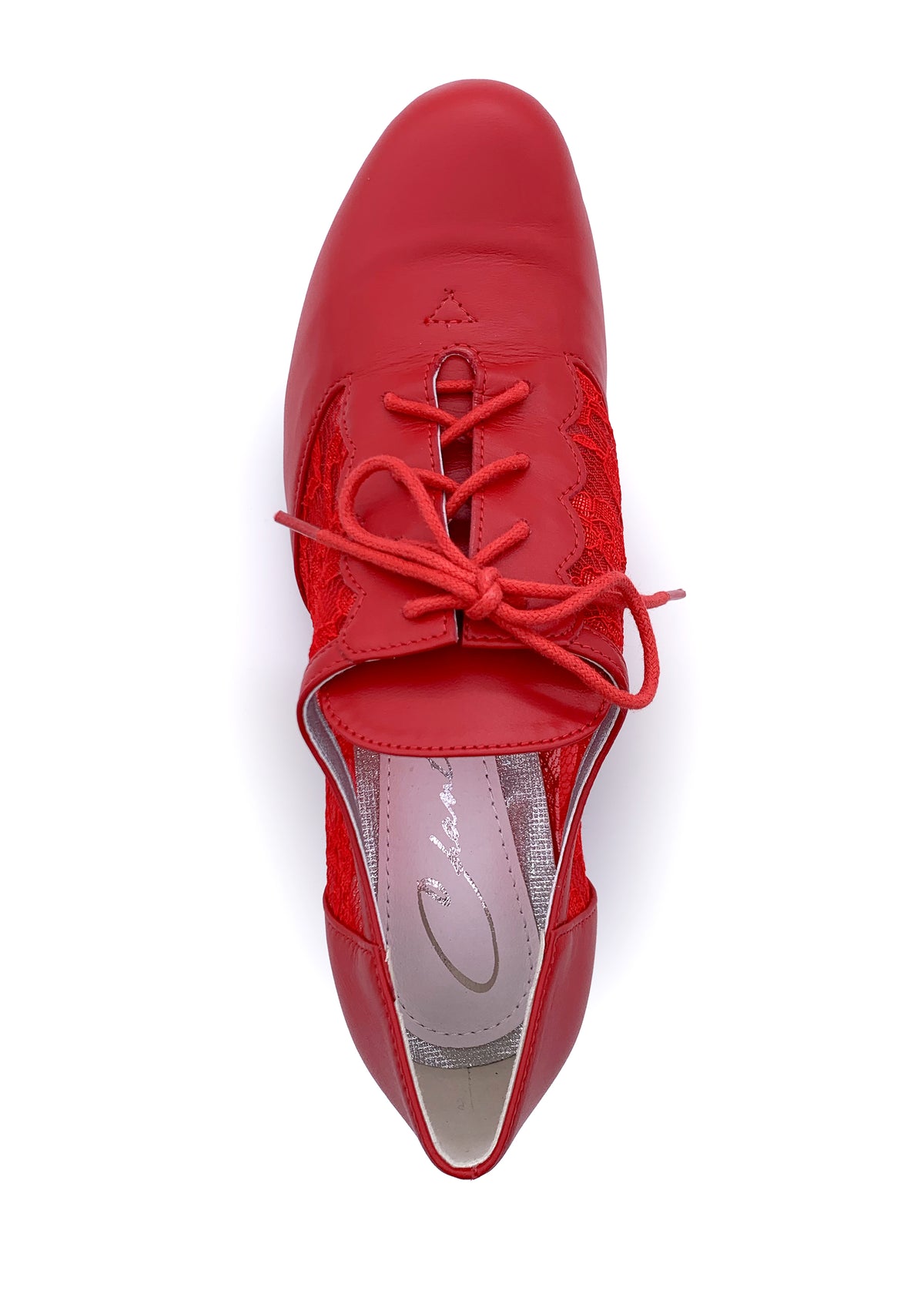 Party Walking shoes with a low heel - red leather, lace sides