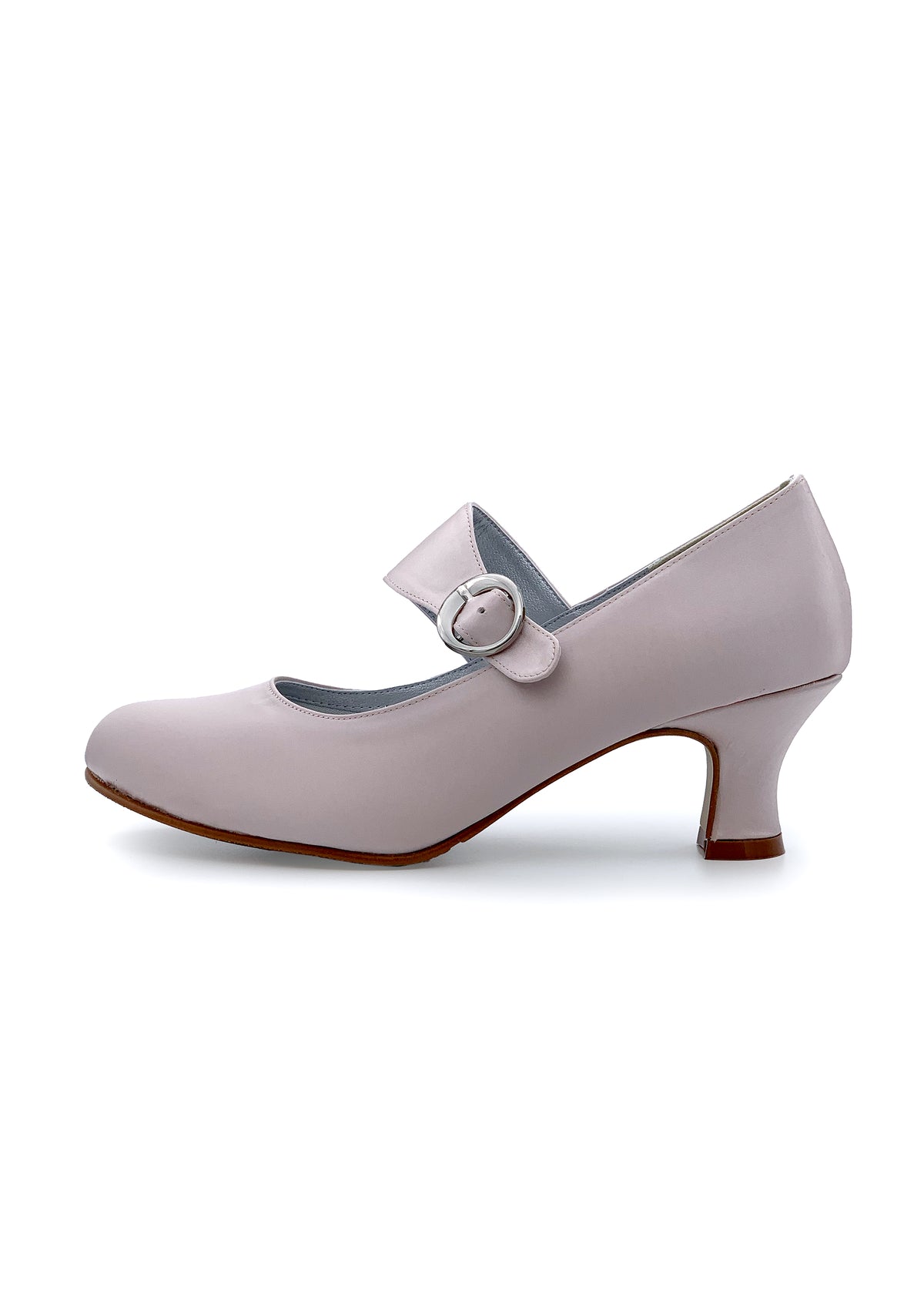 Open toe shoes with wide buckle strap - powder-toned satin