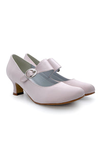 Open toe shoes with wide buckle strap - powder-toned satin