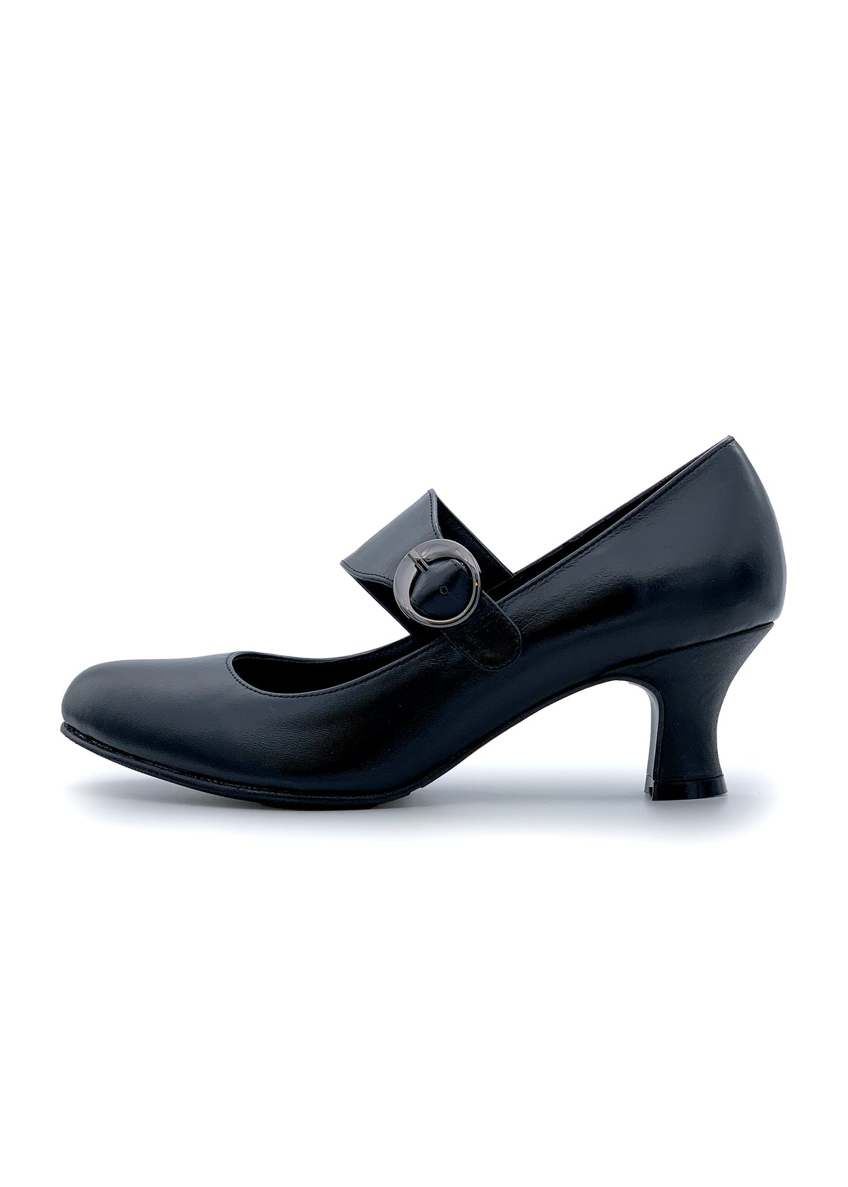 Open toe shoes with wide buckle strap - black leather