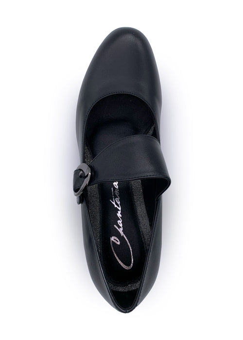 Pumps with wide buckle strap - black leather