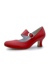 Open toe shoes with wide buckle strap - red leather