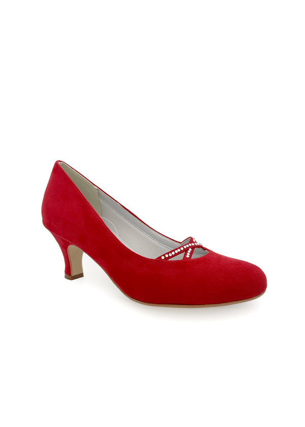 Pumps med diamantbanddekorationer - rött tyg