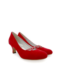 Avokkaat timanttinauhakoristeilla - punainen tekstiili