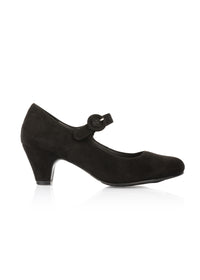 Pumps with buckle strap - black fabric, wide width