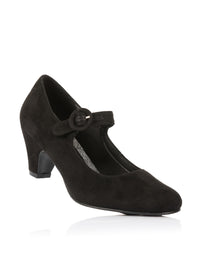 Pumps with buckle strap - black fabric, wide width