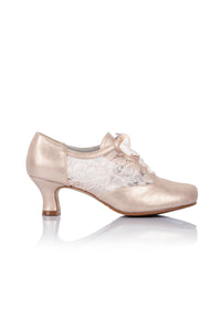 Festive walking shoes - powder shade, lace on the sides, extra wide fit