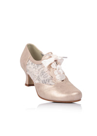 Festive walking shoes - powder shade, lace on the sides, extra wide fit