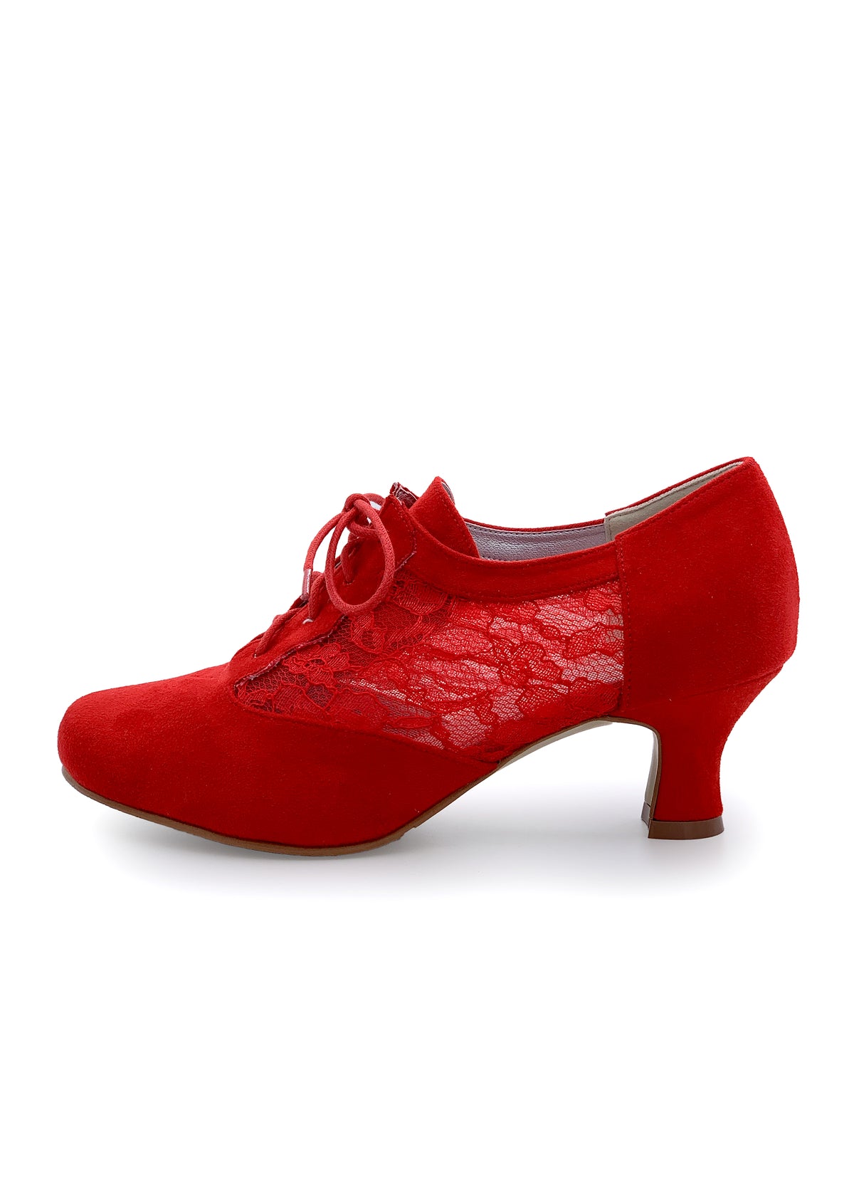 Party Walking shoes - red fabric, lace on the sides, wide sole