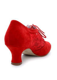 Party Walking skor - rött tyg, spets på sidorna, bred sula