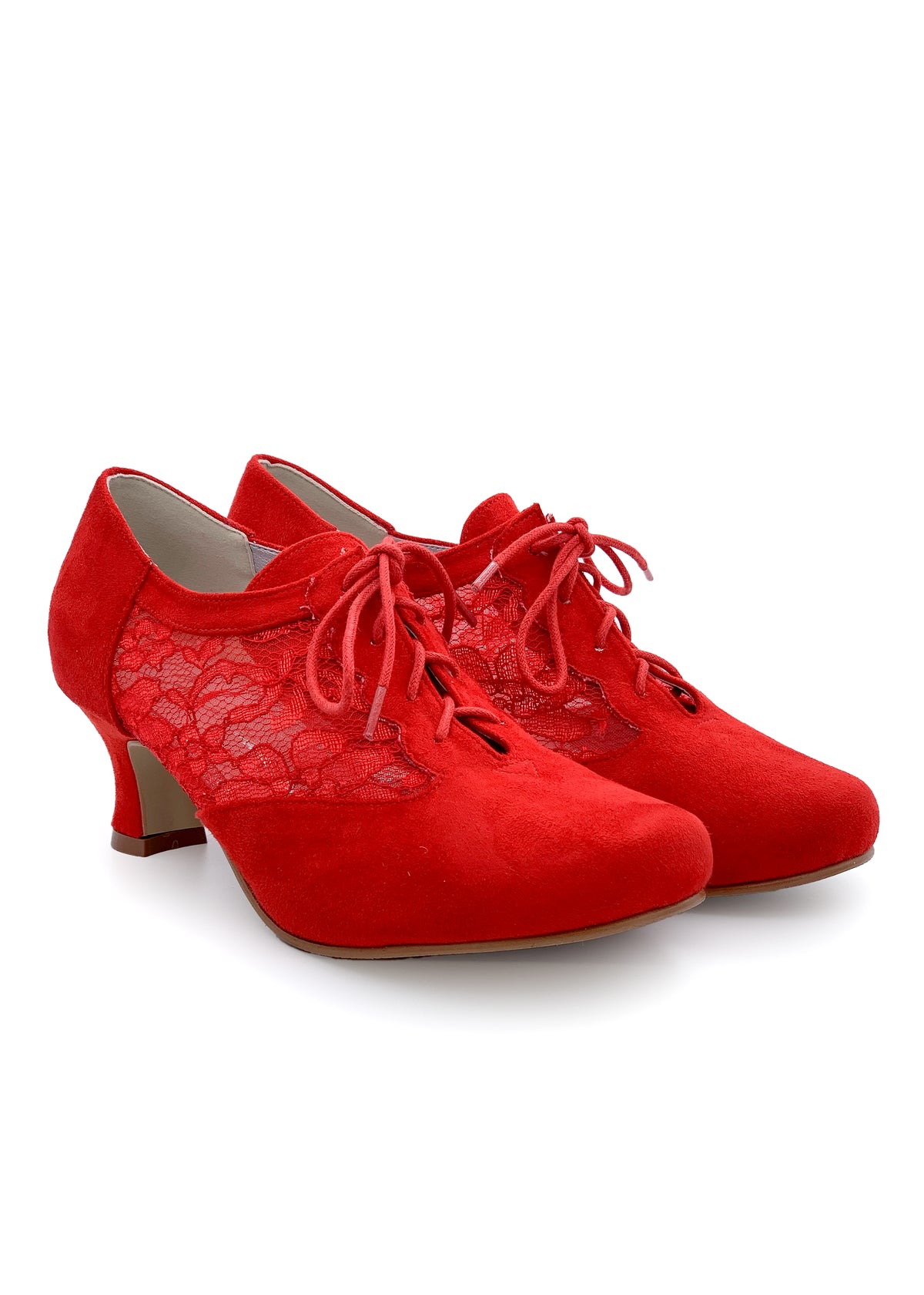 Party Walking shoes - red fabric, lace on the sides, wide sole