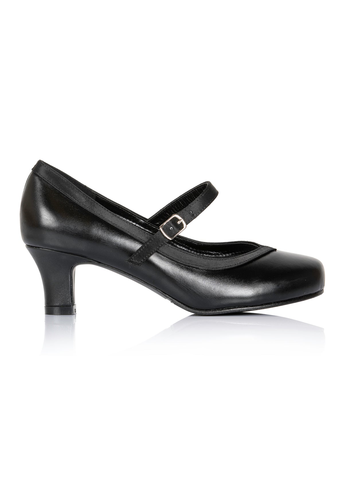 Open toe shoes with buckle straps - black leather, wide lace